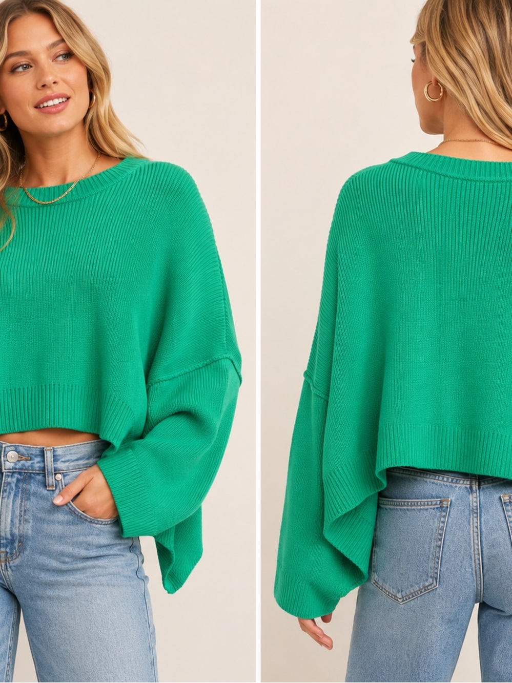 entro Bright Green Ribbed Cropped Sweater